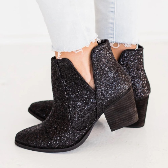Fiera Glitter Booties in Black by Not Rated - Picture 1 of 10